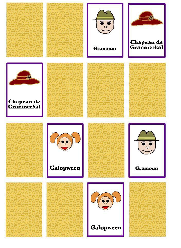 Le jeu de cartes mémoires avec les personnages du spectacle de Granmerkal